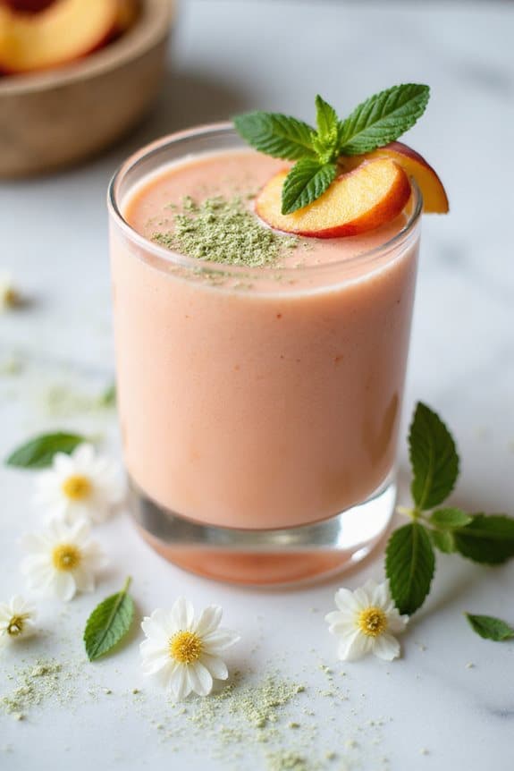 Pfirsich-Grüntee-Smoothie-Präsentation