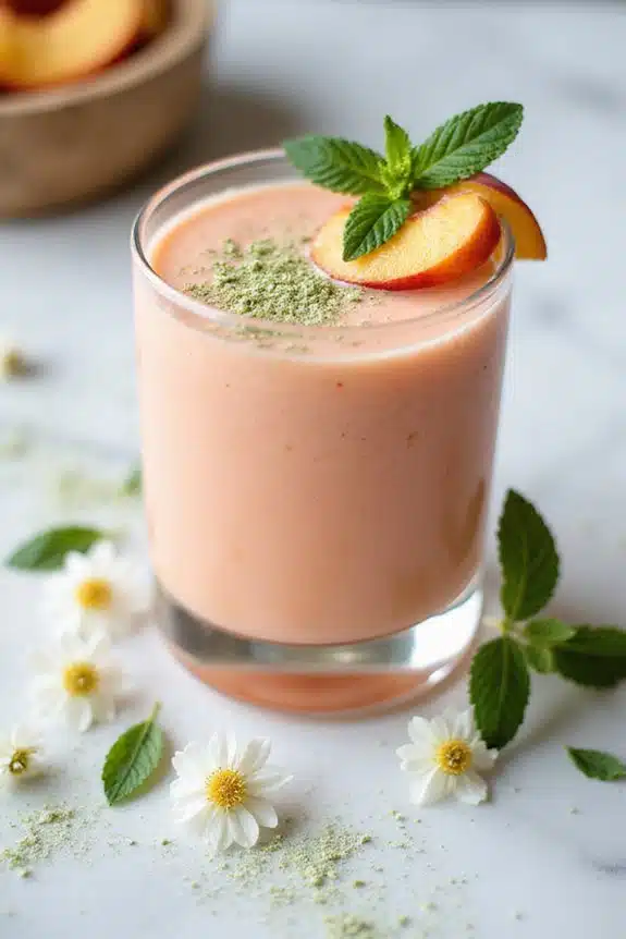Pfirsich-Grüntee-Smoothie-Präsentation