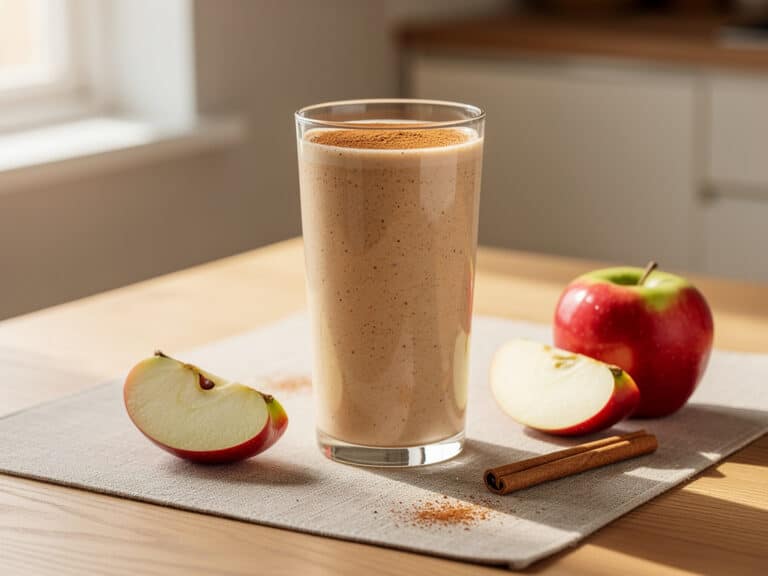 Apfel-Zimt-Smoothie im Glas mit einer feinen Zimtschicht